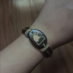 Bald Eagle Wooden & Fake Leather Bracelet
